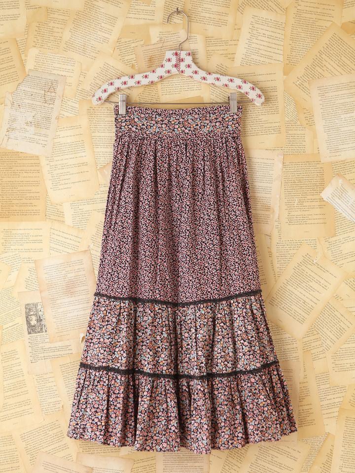 Free People Vintage Floral Printed Tiered Skirt - Red M